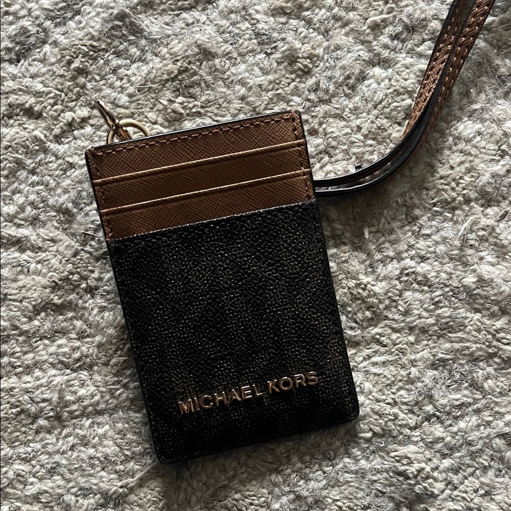 Michael Kors Black and Brown Card Holder with Strap